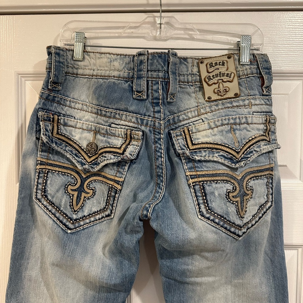 Rock Revival Light Blue Distressed Embroidered Back Pocket Jeans